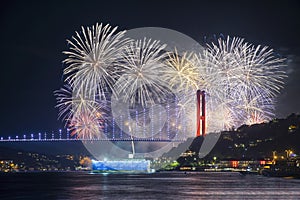 Fireworks over Bosphorus in Istanbul