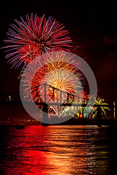 Fireworks over bridge
