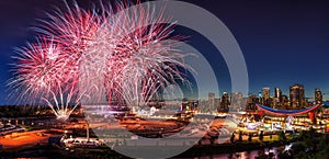 Fireworks Over City Skyline in Calgary, Alberta, Canada