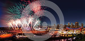 Fireworks Over City Skyline in Calgary, Alberta, Canada photo