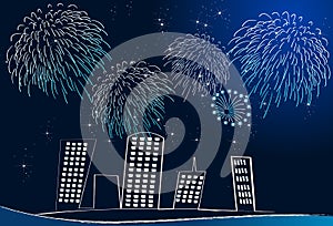 Fireworks over cityline