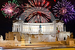 Fireworks over monument of Vittoriano.Italy.RomÐµ