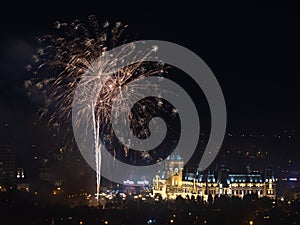 Fireworks over the Palace of Culture in Iasi, Romania.