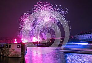 Fireworks over river