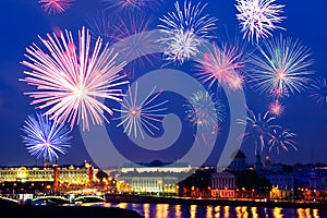 Fireworks over Saint Petersburg downtown Russia photo