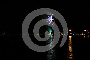 Fireworks over the sea of Argolic gulf, Nafplio