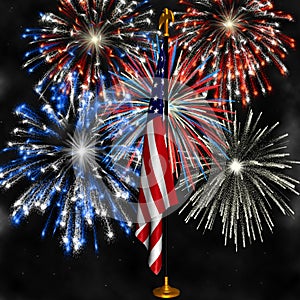 Fireworks over US Flag