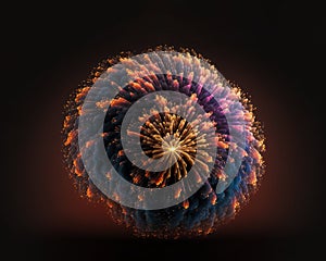 Fireworks particles at night. Realistic colorful pyrotechnics salute show holiday concept.