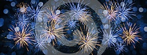 Fireworks pyrotechnics celebration party event festival holiday or New Year background panorama - Colorful firework on dark night