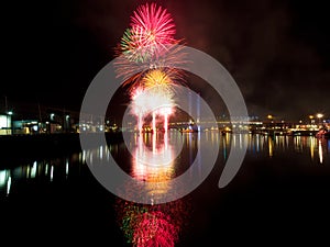 fireworks reflected in the yarra river