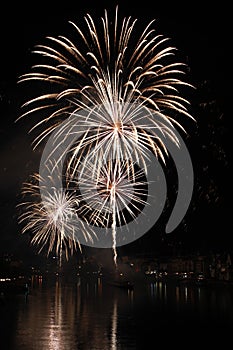 Fireworks in Rhein river, Basel, Switzerland