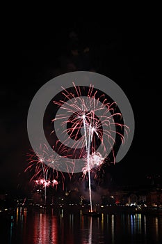 Fireworks in Rhein river, Basel, Switzerland