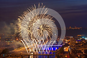 Fireworks in Rouen at a summer night