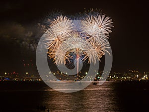 Fireworks by the sea opening of the city celebration August MÃ¡laga Fair