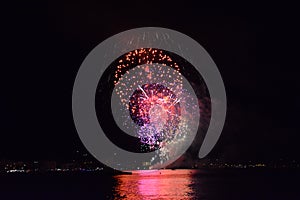 Fireworks on sea photo