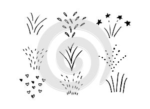 Fireworks set. Firework isolated on white background. Doodle. Festive sparkling party in the sky. elements for character