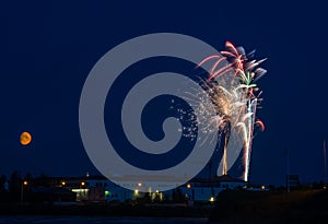 Fireworks in the sky above town of Selfoss in Iceland