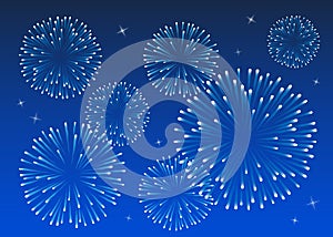 FIreworks in the sky, blue background, high quality vector image