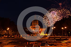 Fireworks in the sky over Alberta Legislature Grounds in Edmonton, Canada