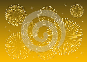 FIreworks in the sky, yellow background, high quality vector image