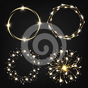 Fireworks sparkles in circles 3d realistic vector