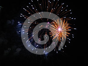 Fireworks, A Stunning Orange Flower Exploding In The Night Sky