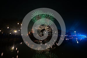 Fireworks at Sukhothai Province in the north of Thailand during the Loy Krathong Light and Candle Burning Festival