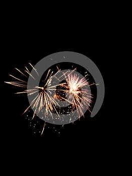 Fireworks surrounded by black sky on three sides