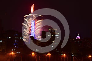 Fireworks at Taipei 101 Building During New Year Celebration in Taiwan