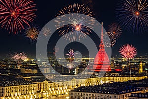 Fireworks in Torino (Turin - Italy) during New Year\'s celebration photo