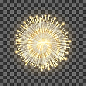 Fireworks on transparent background. Festival gold firework. Vector llustration