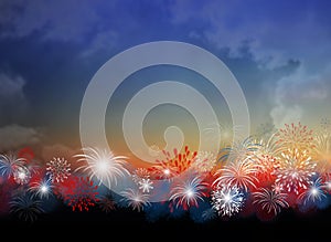 Fireworks at twilight background design for 4 july