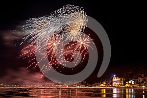 Fireworks in village Listvyanka on the shore of Lake Baikal