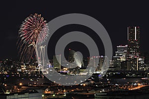 Fireworks in Yokohama port festival at Japan