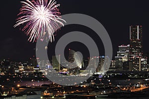 Fireworks in Yokohama port festival at Japan