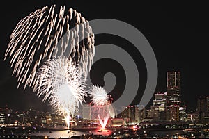 Fireworks in Yokohama port festival at Japan