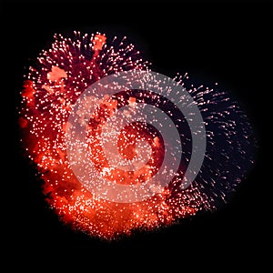 Fireworksin is the shape of a heart isolated on black background