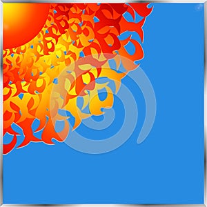 Firey corner abstract sun on blue background and frame