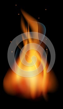 Firing blaze. Realistic flame. Burning light energy