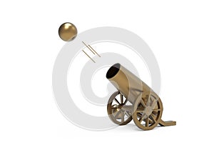 Firing cannon isolated on background. Front view. 3d illustration.