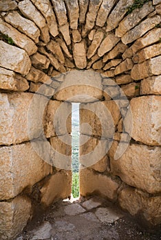 Firing slit in Nimrod Fortress is a medieval Ayyubid castle, Israel