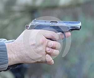 Firing from two hands from a Makarov pistol