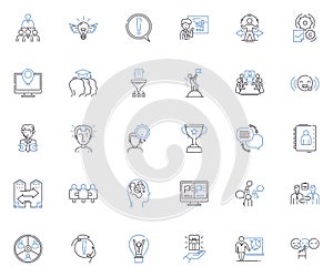 Firm Achievements line icons collection. Records, Milests, Awards, Triumphs, Accomplishments, Victories, Successes