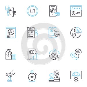 Firm gains linear icons set. Profits, Earnings, Growth, Revenue, Success, Expansion, Increase line vector and concept