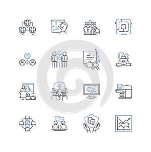 Firm get-together line icons collection. Gathering, Meetup, Party, Conference, Assembly, Convocation, Celebration vector