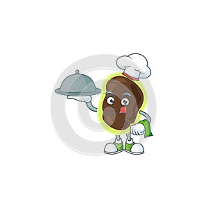 A firmicutes chef cartoon mascot design with hat and tray