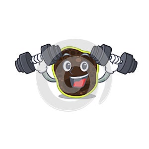 Firmicutes mascot design feels happy lift up barbells during exercise