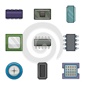 Firmware of the chip icons set, cartoon style