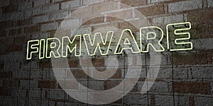 FIRMWARE - Glowing Neon Sign on stonework wall - 3D rendered royalty free stock illustration