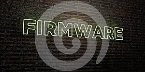 FIRMWARE -Realistic Neon Sign on Brick Wall background - 3D rendered royalty free stock image